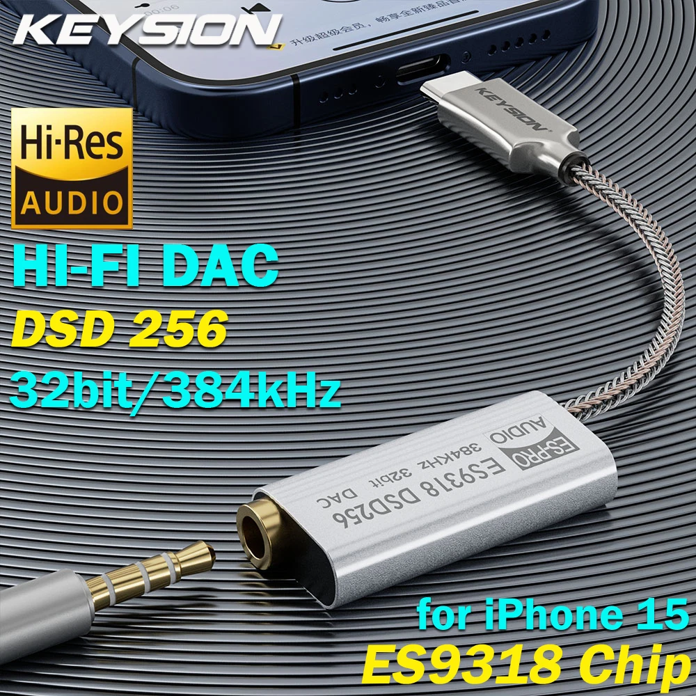 

Усилитель для наушников KEYSION ES9318 DSD256, Hi-Fi DAC, USB Тип C до 3,5 мм, аудиоадаптер, 32 бит, 384 кГц, декодер для iPhone 15 Pro Max