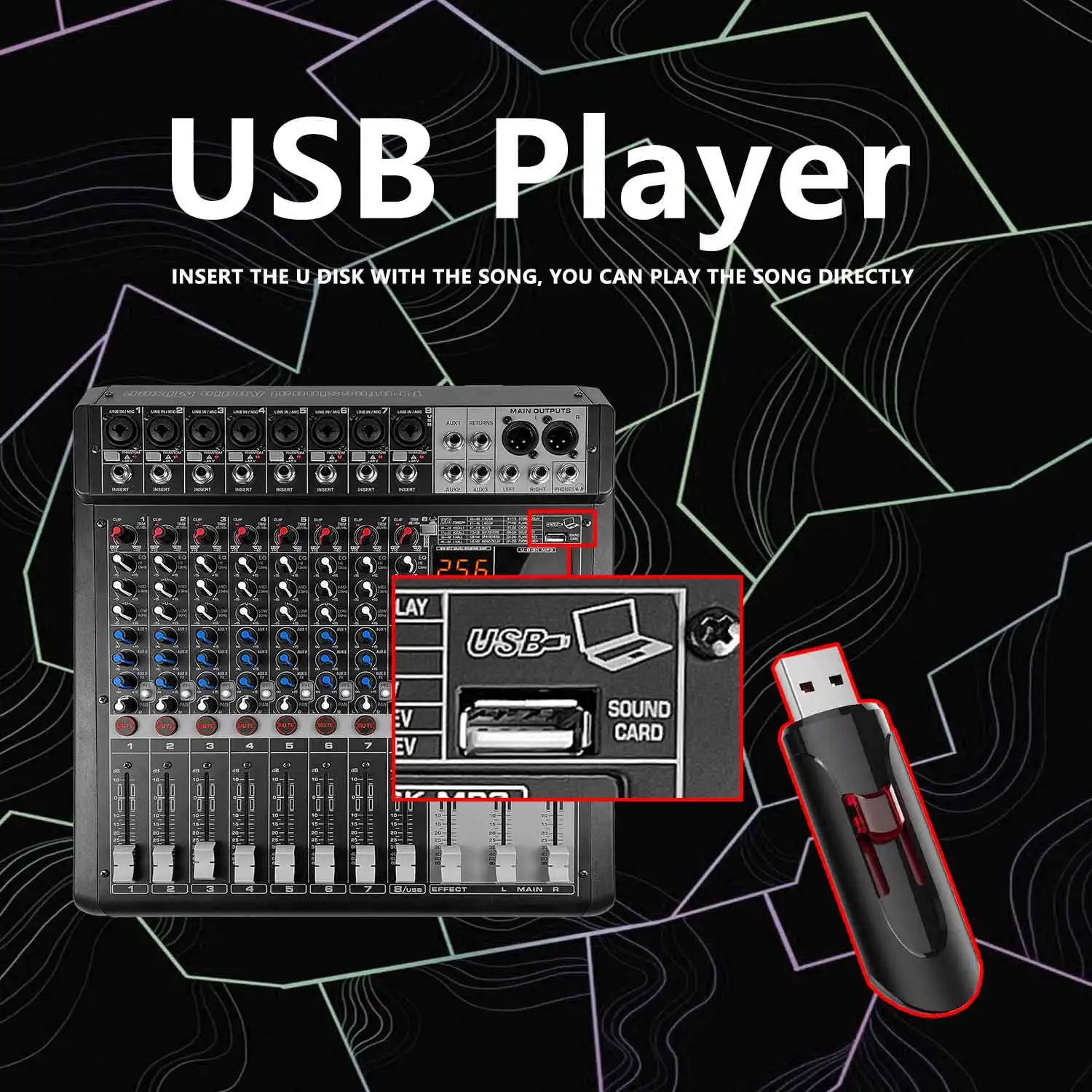 GAX-S8 프로 8채널 DJ 컨트롤러 256 DSP 리버브 효과 BT 5.0 USB 믹서 카라오케 전문 무대 공연용