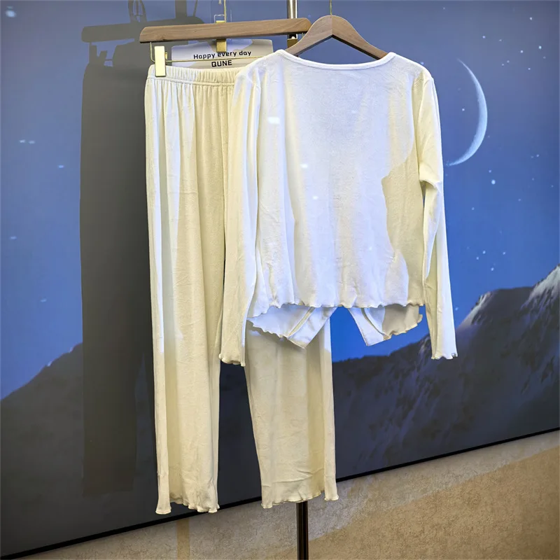 Pijama Feminino Insel Samt Warme Pyjamas Set Frau Koreanische Elegante Brust Pad Langarm Top Hose Anzug Winter Nachtwäsche Pyjama – Detail 7