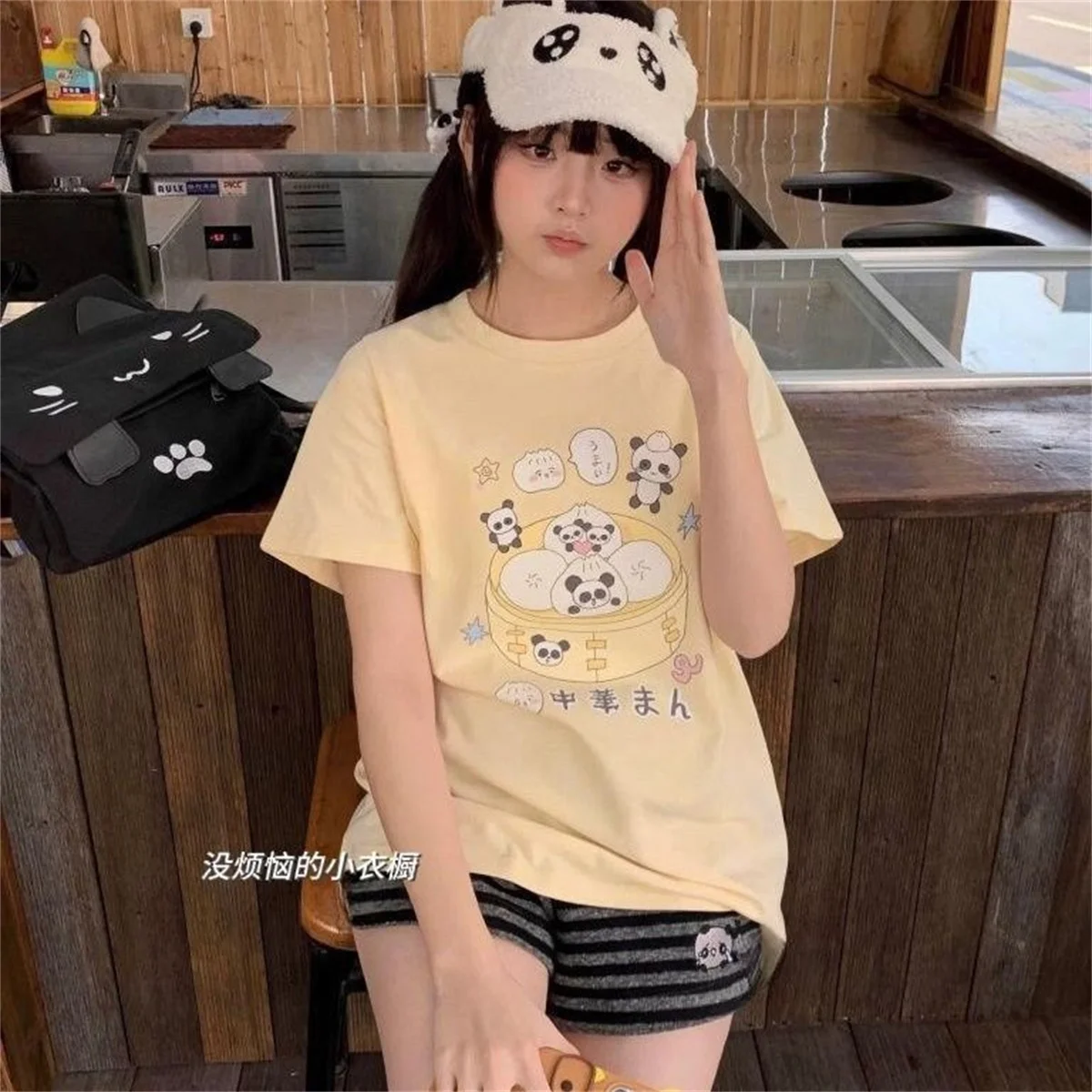 Harajuku Cartoon-Stickerei Hosen Damen Kawaii Gestreifte Lose Koreanische Hosen-Shorts Y2K Subkultur Vintage Weite Damenhosen – Detail 7