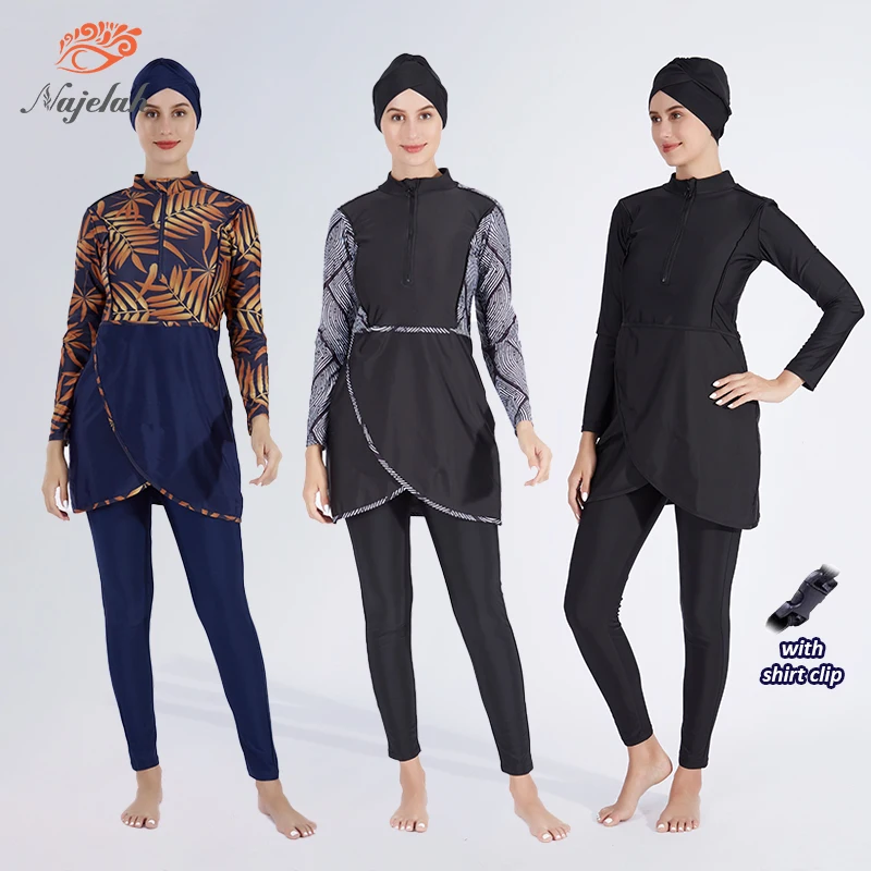 3PCSBurkiniMuslimSwimwearHijabModestSwimsuitWomenCoverUps