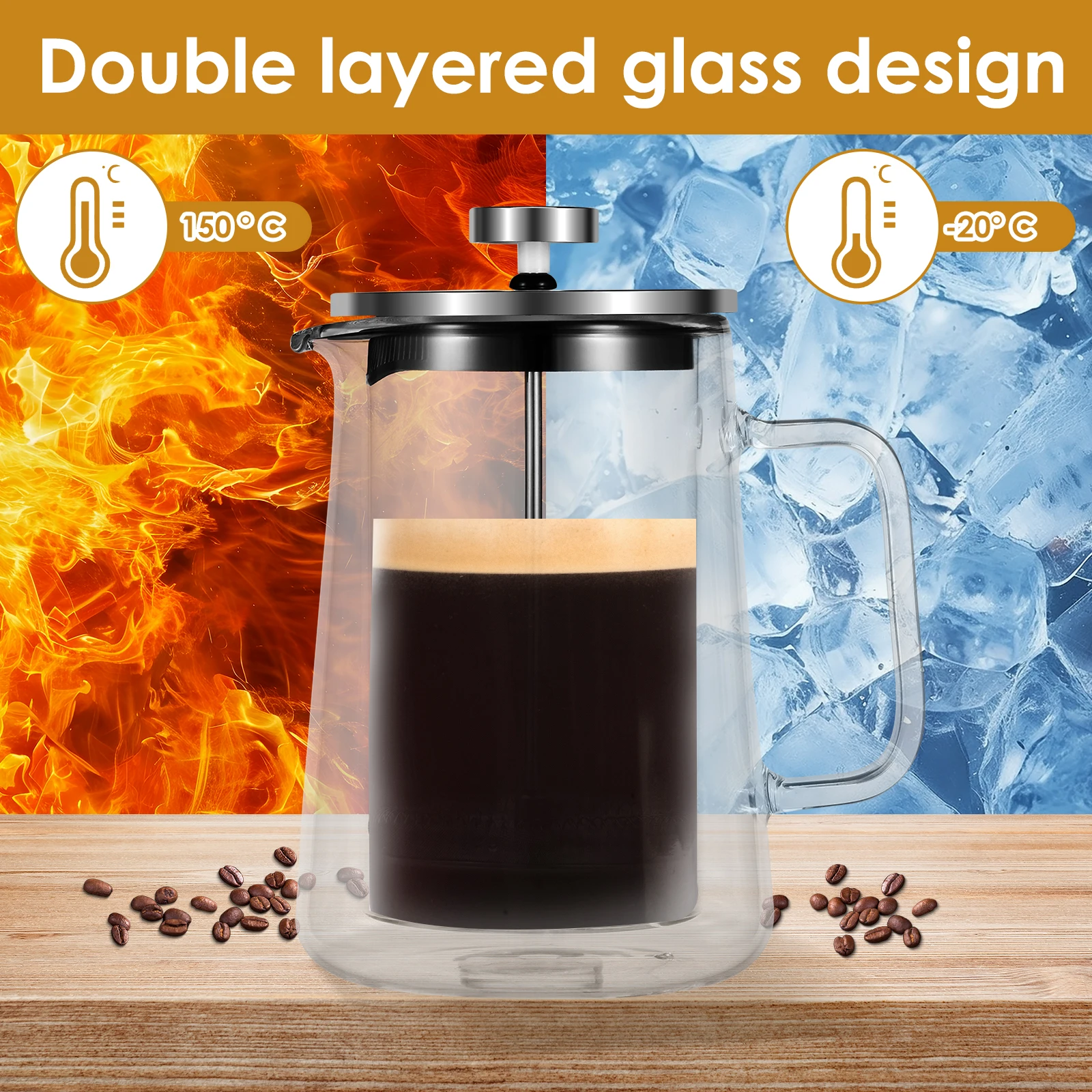 French Press Coffee Maker 1000ml - مكبس قهوة فرنسي...