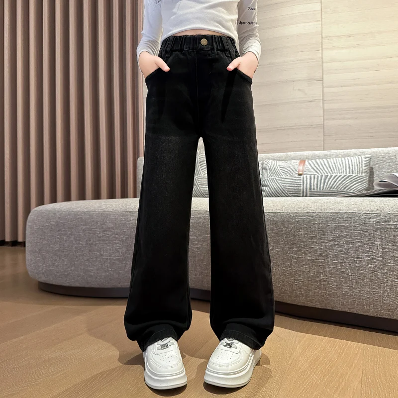 여아 청바지 가을 봄 캐주얼 루즈핏 단색 어린이 와이드 팬츠 8 10 12 13 14세 십대 학생 바지