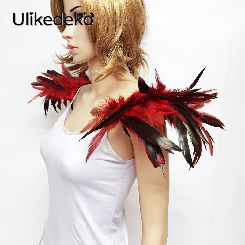 Gothic Feather Epaulet Shoulder Wrap Capes Bolero Women Feather Shawl Shrug Halloween Cosplay Party Props Showgirls Performance