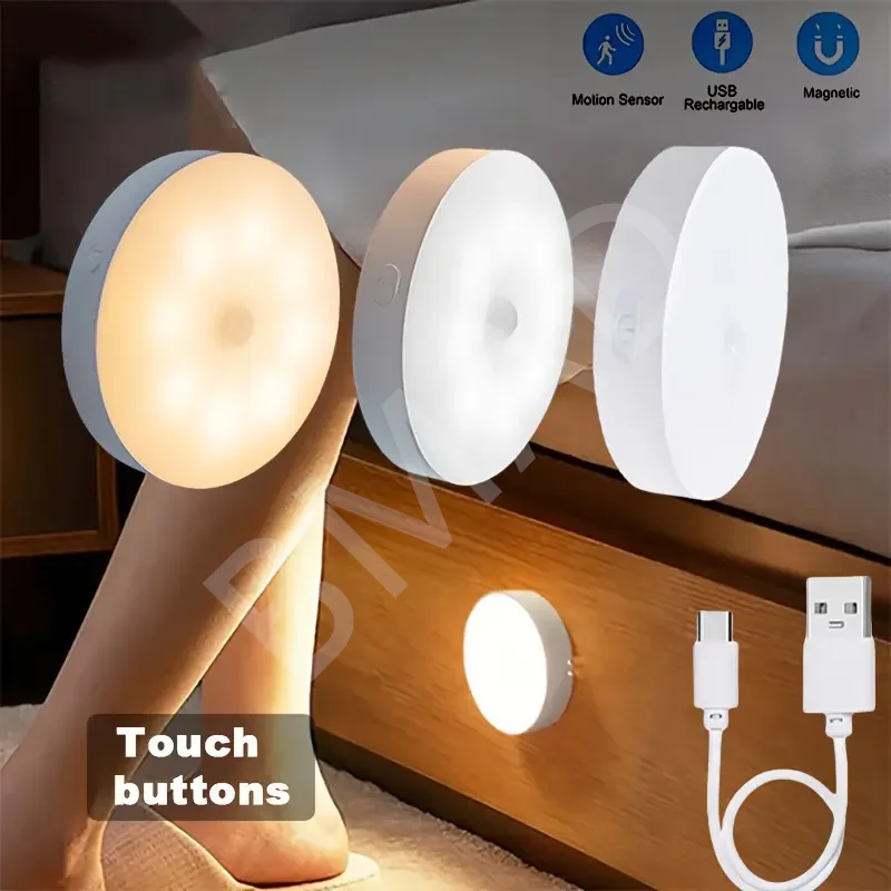 USB Motion Sensor LED Night Light Rechargeable  Magnetic Wireless Lamp  LED Closet Light For Kitchen Cabinet Wardrobe Lamp