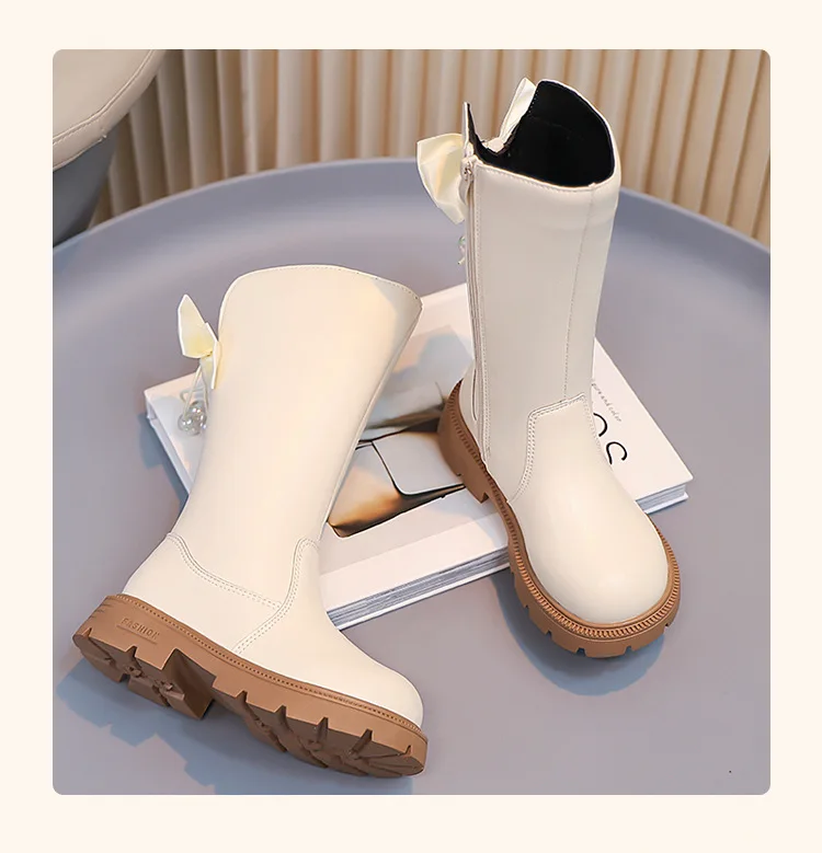 2025, knielang, coole Formen, Kinderschuhe, Kinderstiefel, Herbst-Winter, modische High-Top-Studentenschuhe, Mädchen-Turnschuhe mit Schleife – Detail 15
