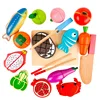1PC Wood Pretend Play Cutting Toy Vegetable Fish Meat Food Toys Simulation Kitchen Toys Learning Education for Children Gift 3