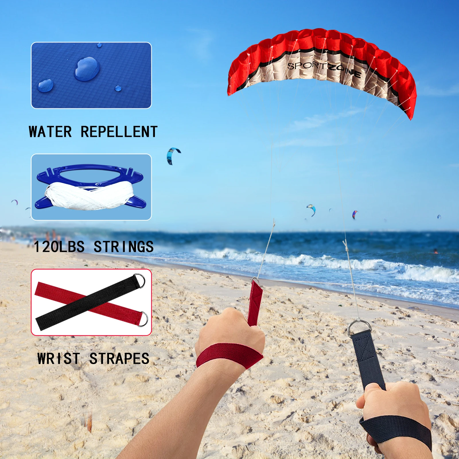 High Quality  2.5m Red Dual Line Parafoil Kite  WithFlying Tools Power Braid Sailing Kitesurf Rainbow Sports Beach 2