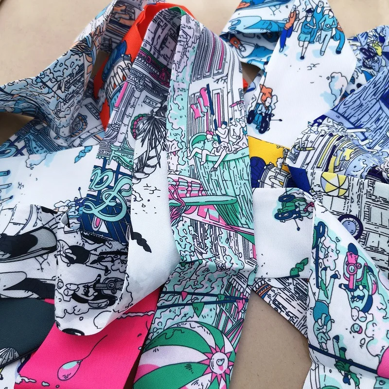 2022 Vintage Horse Print Long Hair Band Ribbon For Women Silk Hair AccessoriesTrend Girl Bow Scarf Headband Hair Tie 2