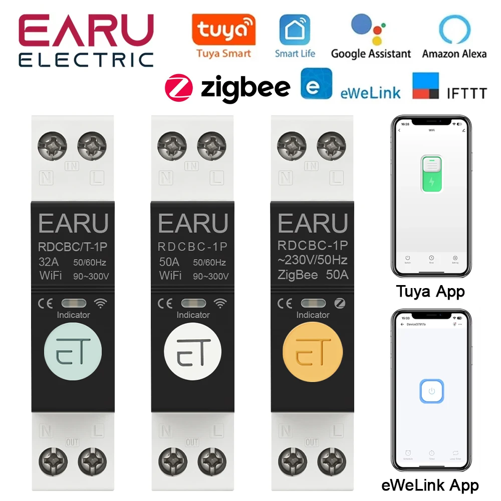 1P + N Tuya eWeLink WiFi ZigBee MCB 스마트 회로 차단기 타이머 릴레이 스위치 Alexa Google 홈..