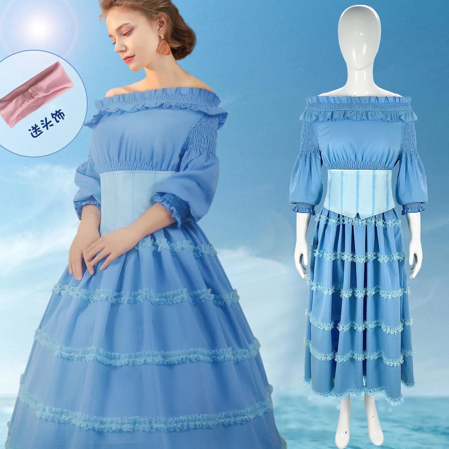 2023 Movie Cosplay The Little Mermaid Princess Ariel Blue Dress Halloween Masquerade Suits Costume