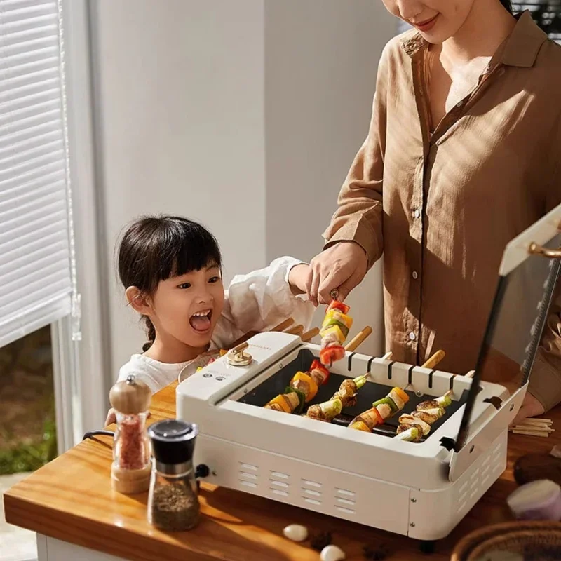 Meat Roasting Pan Skewers Machine Household Barbecue Grill Roasting Hot Pot Double-Layer Automatic Rotation Kebab Machine 2