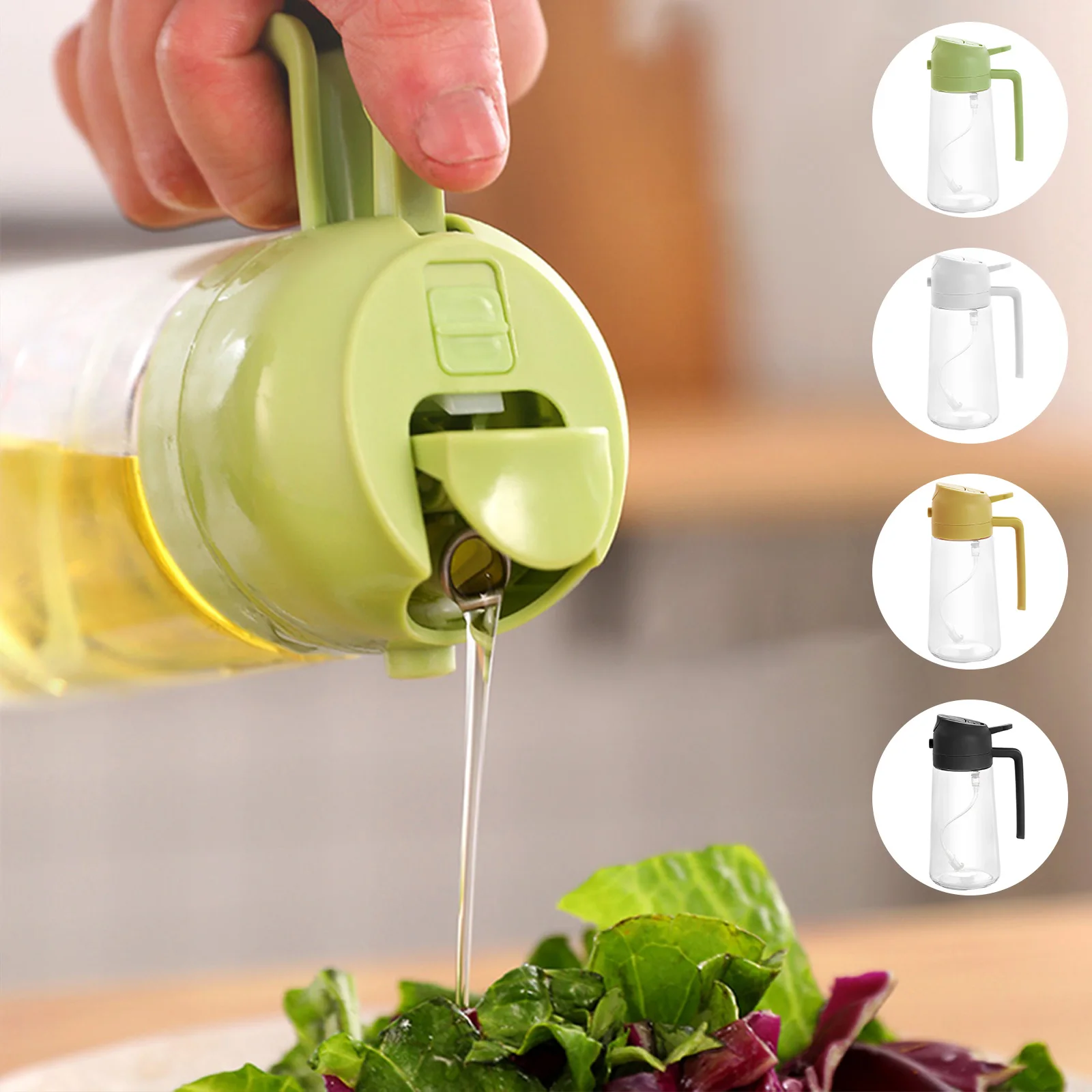 Olive Oil Dispenser Bottle 2 in 1 Clear Glass Oil Sprayer and Container 470ML Refillable Vinegar Dispenser with Automatic Cap