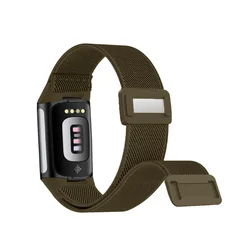 Nylon Sport Stretch Magnetic Replacement Wristband Bracelet - Fitbit Charge 5 (3 olive green)
