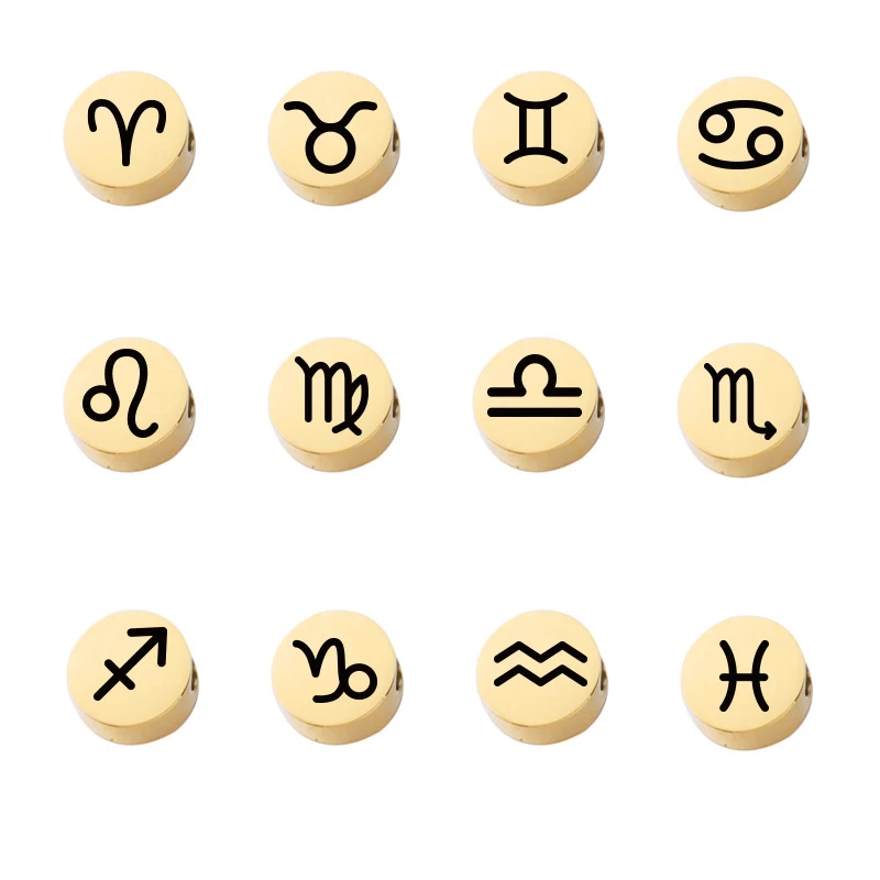 

12pcs Stainless Steel Carved Constellations Signs Hole Beads Necklaces Charms Bracelets Findings for DIY Jewelry Making
