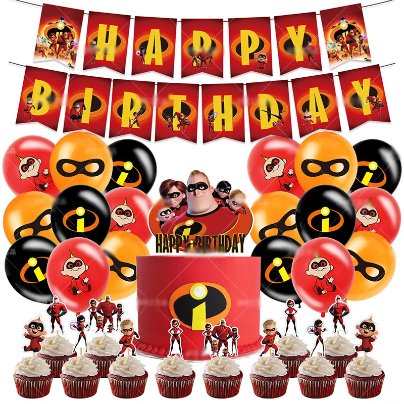 Cartoon The Incredibles Theme Birthday Party Decorations Disposable Tableware Set Banner Baby Shower Decor Supplies Girl Gift 12 months photo frame banner baby girl first birthday party decorations kids favors home decor 1 one year 1st birthday decor