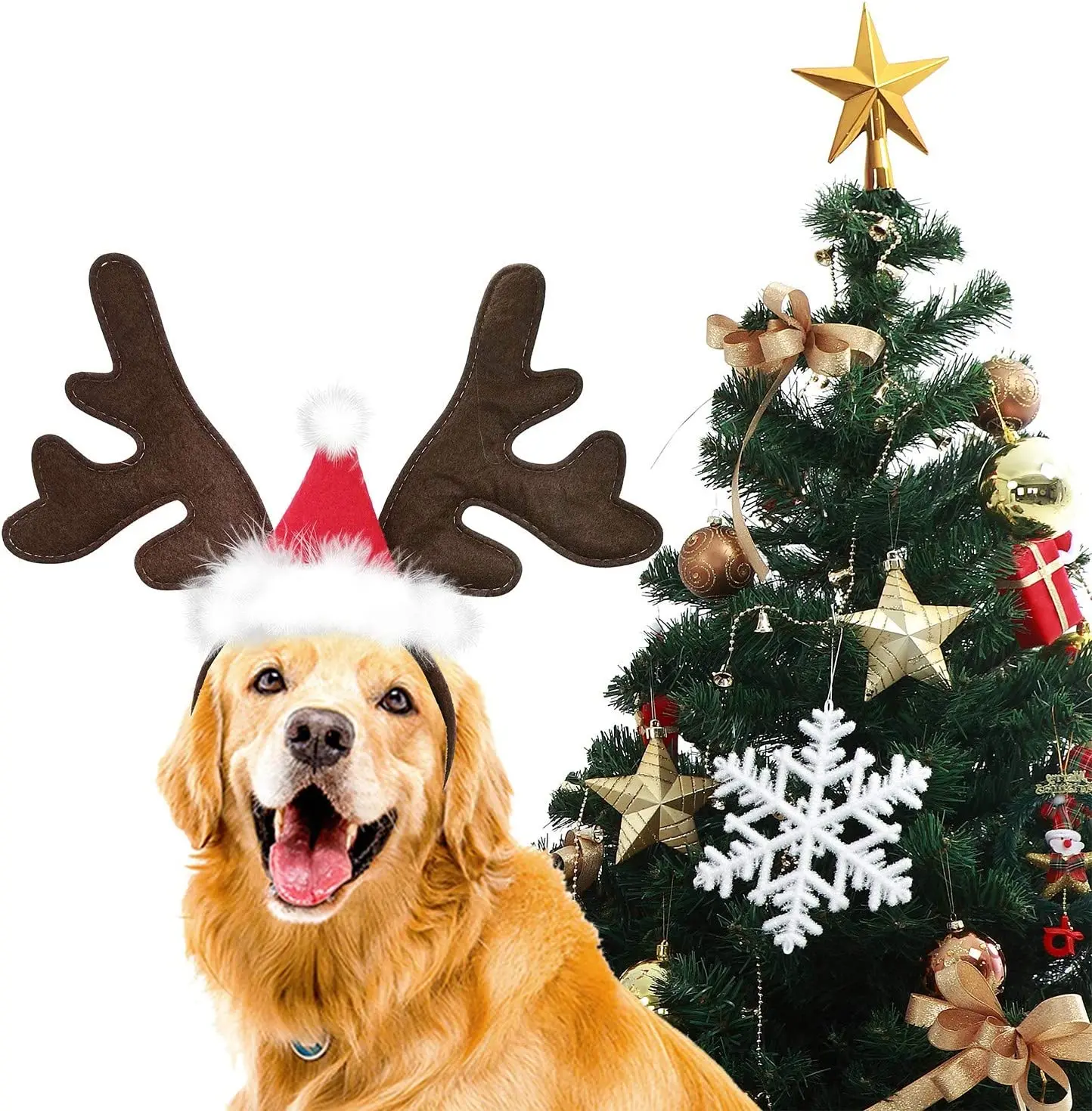 Bonnet Et écharpe De Noël Pour Chien - Tenue Festive Avec Antennes De Renne, Cache-cou D'hiver Rouge