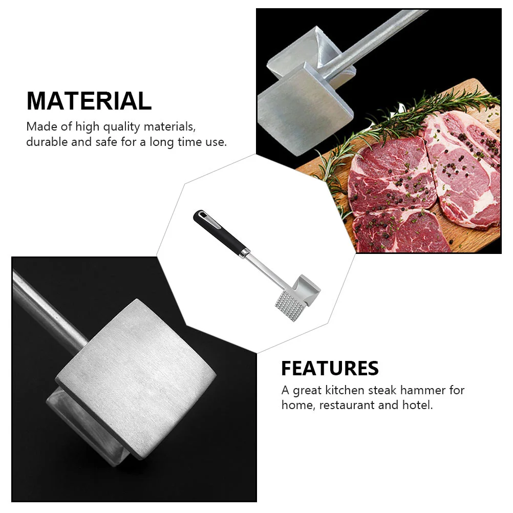 Black Handle Stainless Steel Meat Hammer Kitchen Mallet Tool Beef Pounder Tenderizer Poultry Tools