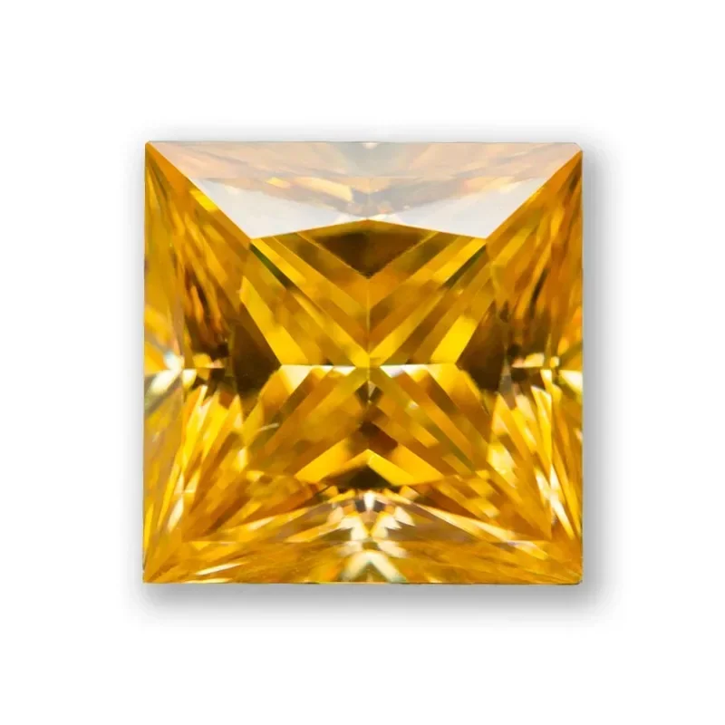 

Moissanite Loose Stone Princess Cut Golden Yellow Colour Lab Grown Created Gemstone Pass Diamond Tester with GRA Certificate