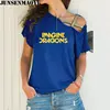 Woman t shirt Imagine Dragons Funny Tee Top Short Sleeve Female clothing T-Shirt Irregular Skew Cross Bandage Tops 6