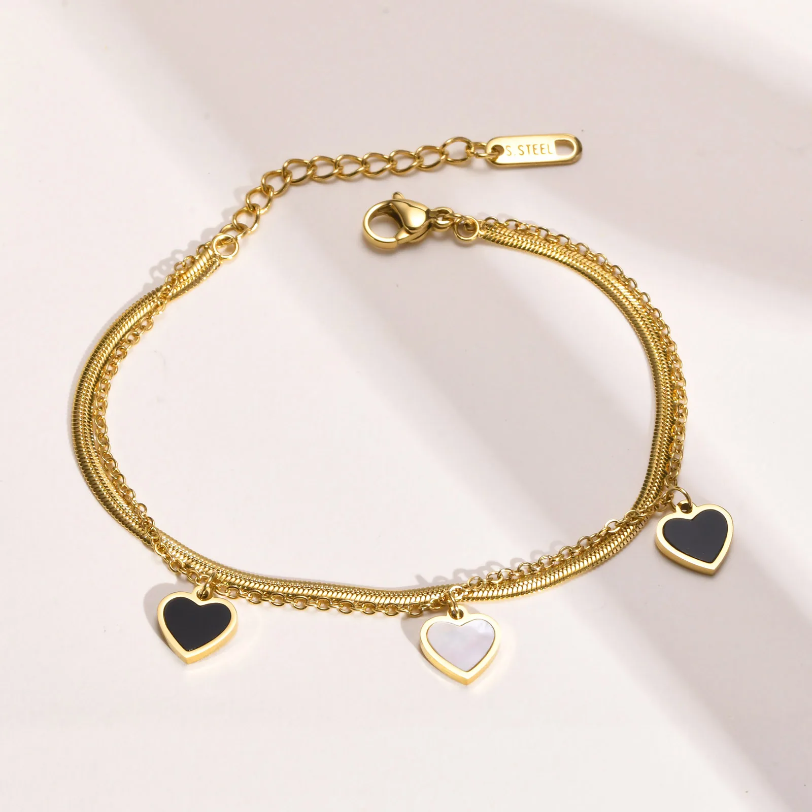 Women's Fashion Heart Chains Bracelet, Gold Color Stainless Steel Bracelets  For 2022 Jewelry Gift to Girls with Extension Chain - AliExpress