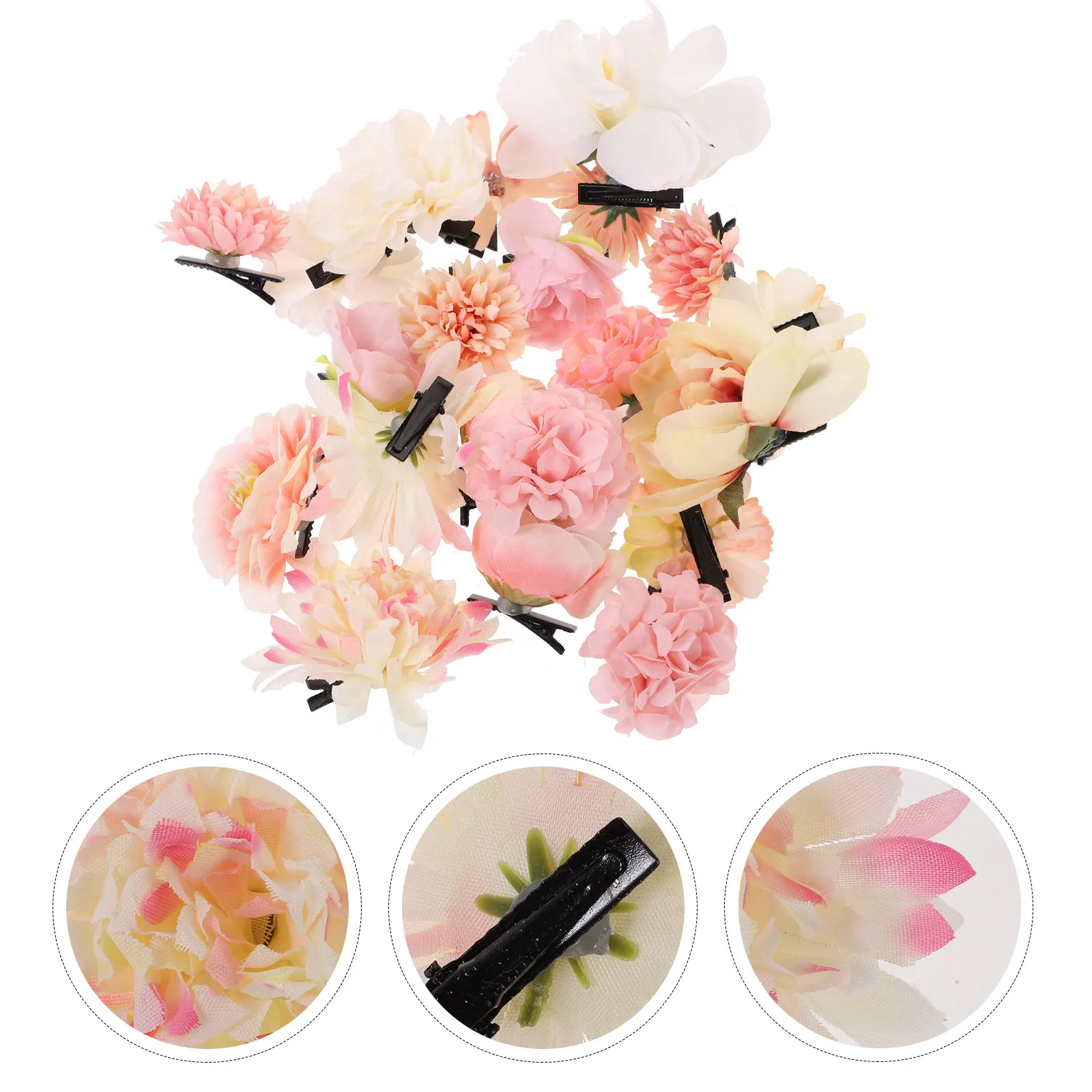 21Pcs 꽃 헤어 클립 세트 계층화 된 꽃잎 여름 헤어 액세서리 여자 여자 파티를위한 현실적인 꽃 클립