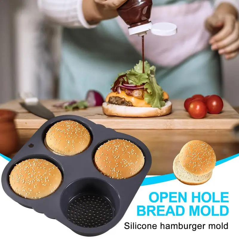 8 Holes Hamburger Bun Pans for Baking Mesh Silicone Bread Pans for