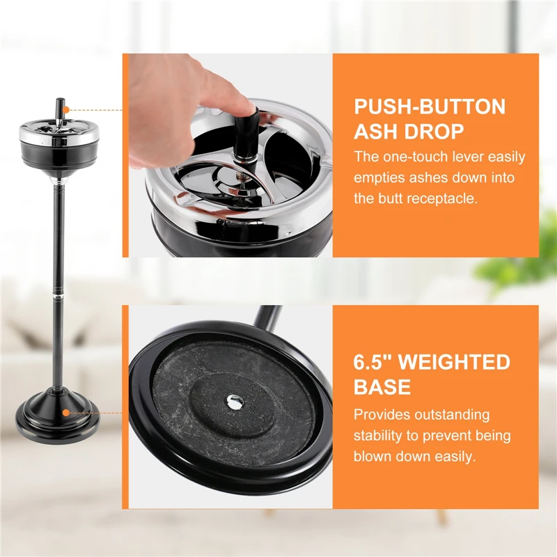 Stainless Steel Ashtray With Lid Outdoor Indoor Adjustable Height Floor Standing Detachable Ashtray Smoking Cigarette