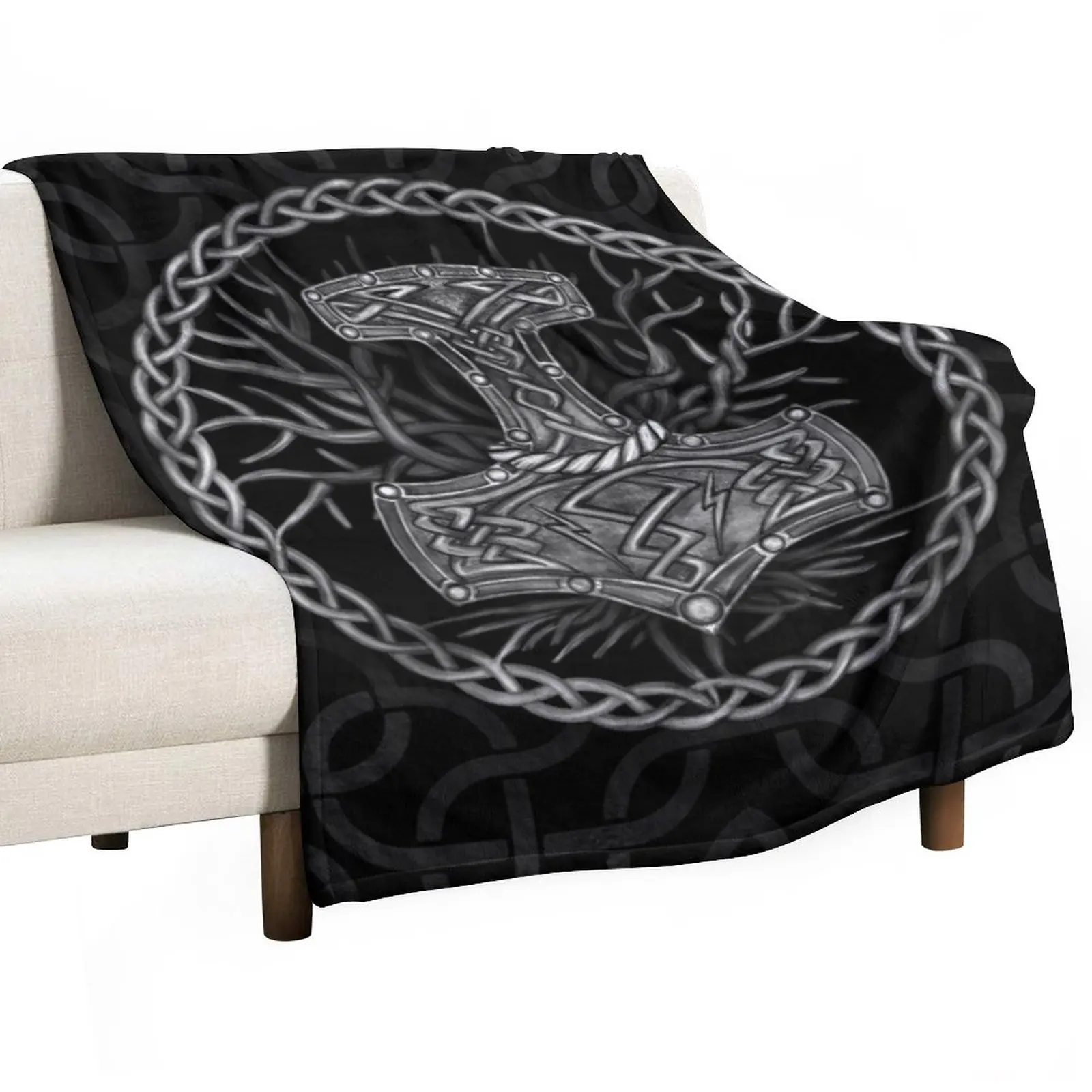 

Mjolnir - The hammer of Thor and Tree of life Throw Blanket Furry Blankets sofa bed Hair Blanket