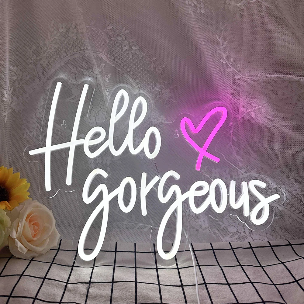 

Hello Gorgeous Neon Signs Wall Decor Party Bachelorette Birthday Engagement Party Wedding Decoration with Switch LED Light Sign