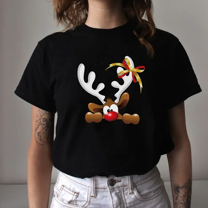 Camiseta De Feliz Navidad De Papá Noel Para Mujer, Camiseta De Reno Navidad, Camiseta De Manga Corta Harajuku Para Chica, Ropa Femenina De Los Años 90 - AliExprs 200000345