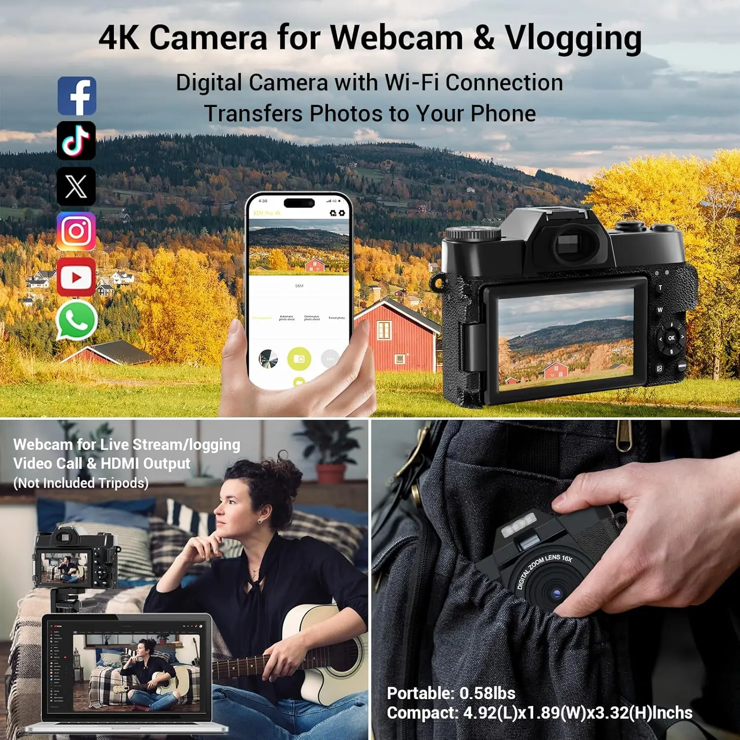 48MP Digital Photography Camera 4K WIFI Web Camcorder Vintage Vlog Video Recorder YouTube 16X Digital Zoom Camera 3 5 48MP Digital Photography Camera 4K WIFI Web Camcorder Vintage Vlog Video Recorder YouTube 16X Digital Zoom Camera 3 5