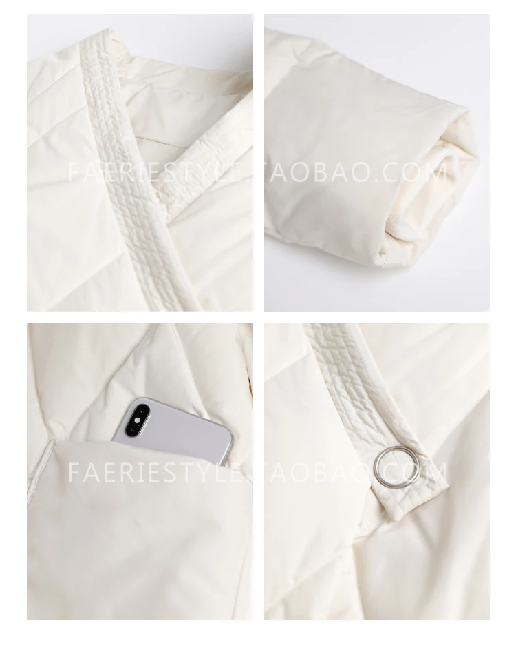 Big Fur Collar White Duck down Mid-Length Loose over Knee down Jacket for Women