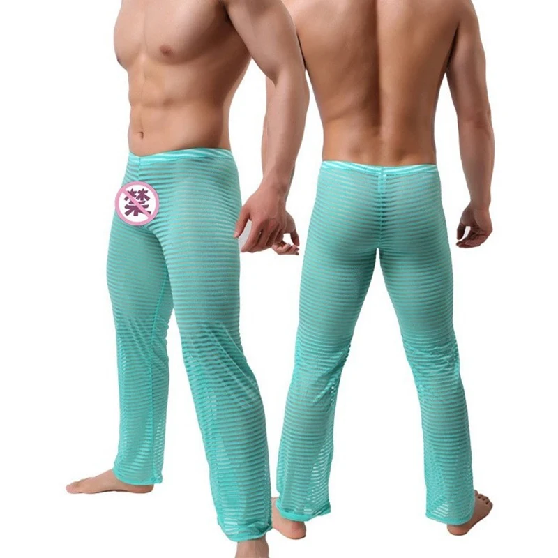 

Пижама Мужская дышащая сетчатая, пикантные прозрачные облегающие штаны с вырезами, Пижама для отдыха, прозрачные брюки, на лето