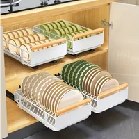 KIXOT Pull Out Organizer, Pull-out Dish Rack With Wooden Handle And Drain Tray, Multifunctional Single Layer Dish Drying Rack 2