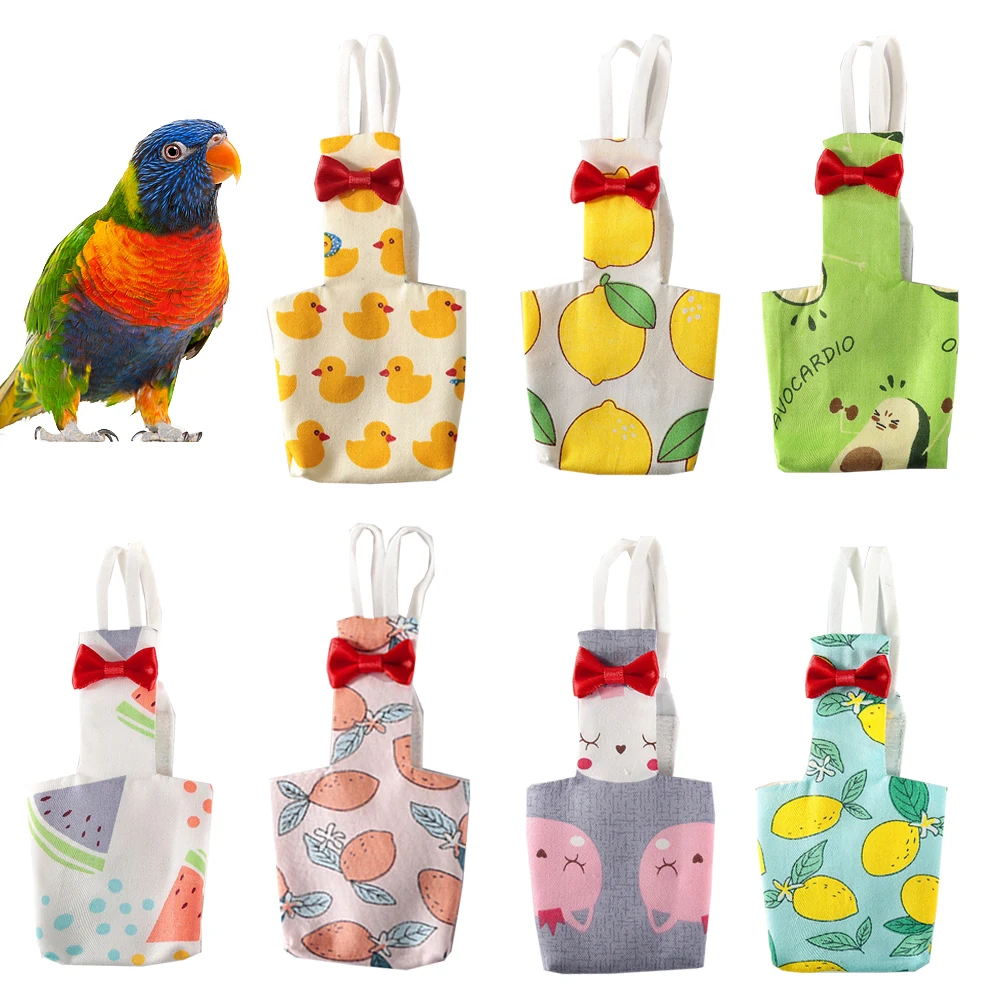 

Bird Parrot Diaper with Bowtie Cute Colorful Fruit Floral Flight Suit Clothes For Small Medium Birds Cockatiel Pigeons Drop Ship