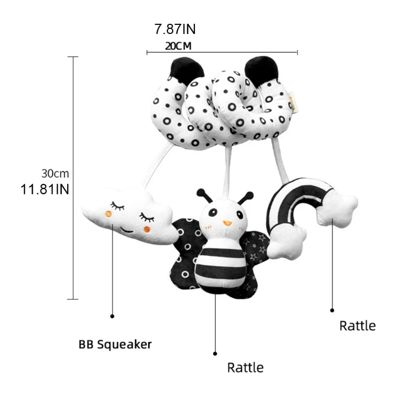 Black and White Animals Baby Bed Bell Safety Seat Plush Toy Mobile Baby Bed Chimes Rattles Bell Stroller Hang Car Hanging
