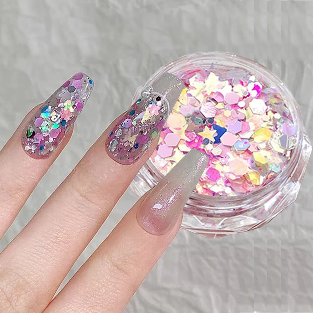 6Colors/Box Nail Art Mermaid Glitter Sequins Chunky Nail Glitter Sequins  Sparkly Flakes Holographic Glitter Slices For Nails - AliExpress