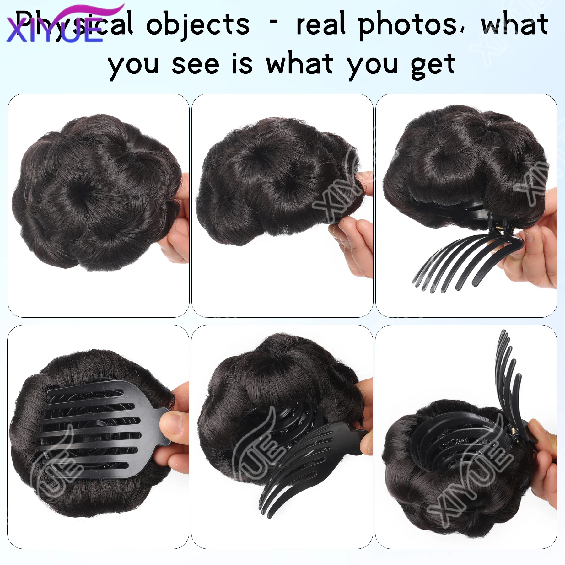 XIYUE Nine Flowers Hair Bun Chignon Pony Tail Bun Synthetic Rhinestone Claw In Ponytail Hair Extension Fake Hair for Women