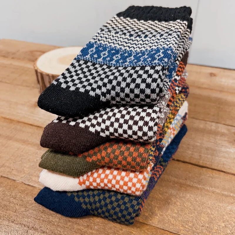 5 Pairs Lot Pack Autumn Winter New Men Women Socks Retro Wool Thickened Warm Casual High Quality Snow Socks Christmas Gift 42-47