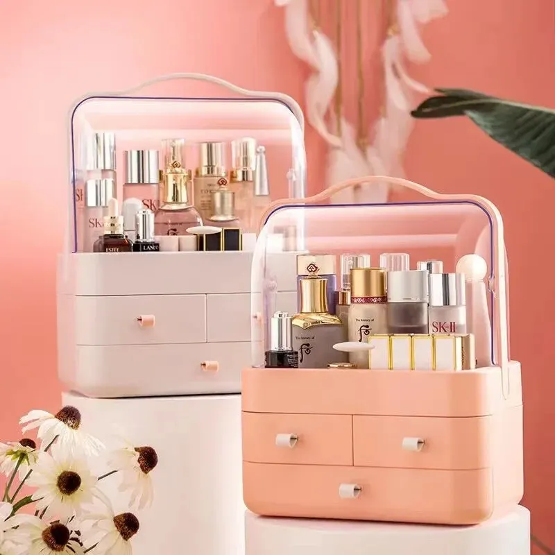 Trendy Dustproof Drawer-style Cosmetic Storage Box Desktop Organizer Skincare Products Comb Tabletop Makeup Holder Rack 2