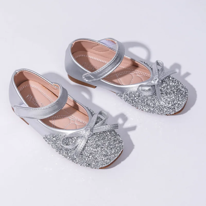 Kids Leather Shoe Spring Autumn Elegant Girls Party Shoes Fashion Sequins Bowtie Children Princess Shoes for Wedding Shallow 4