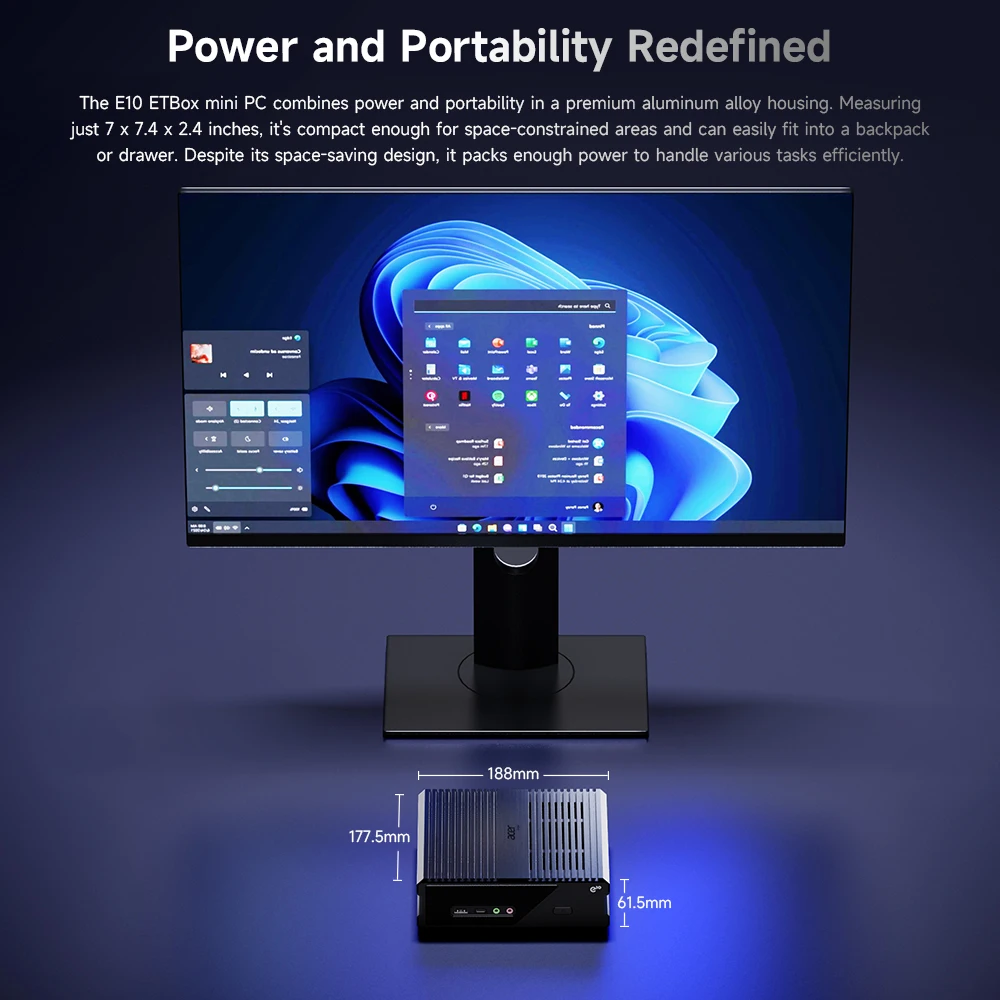 Acer Gadget E10 Etbox Mini Pc Intel Core I5 12450H 16Gb Ddr5 512Gb Ssd 8 Cores Wi-Fi6&2.5Glan Support 3 Displays & 4K@60Hz Output Mini Desktop - immagine 2