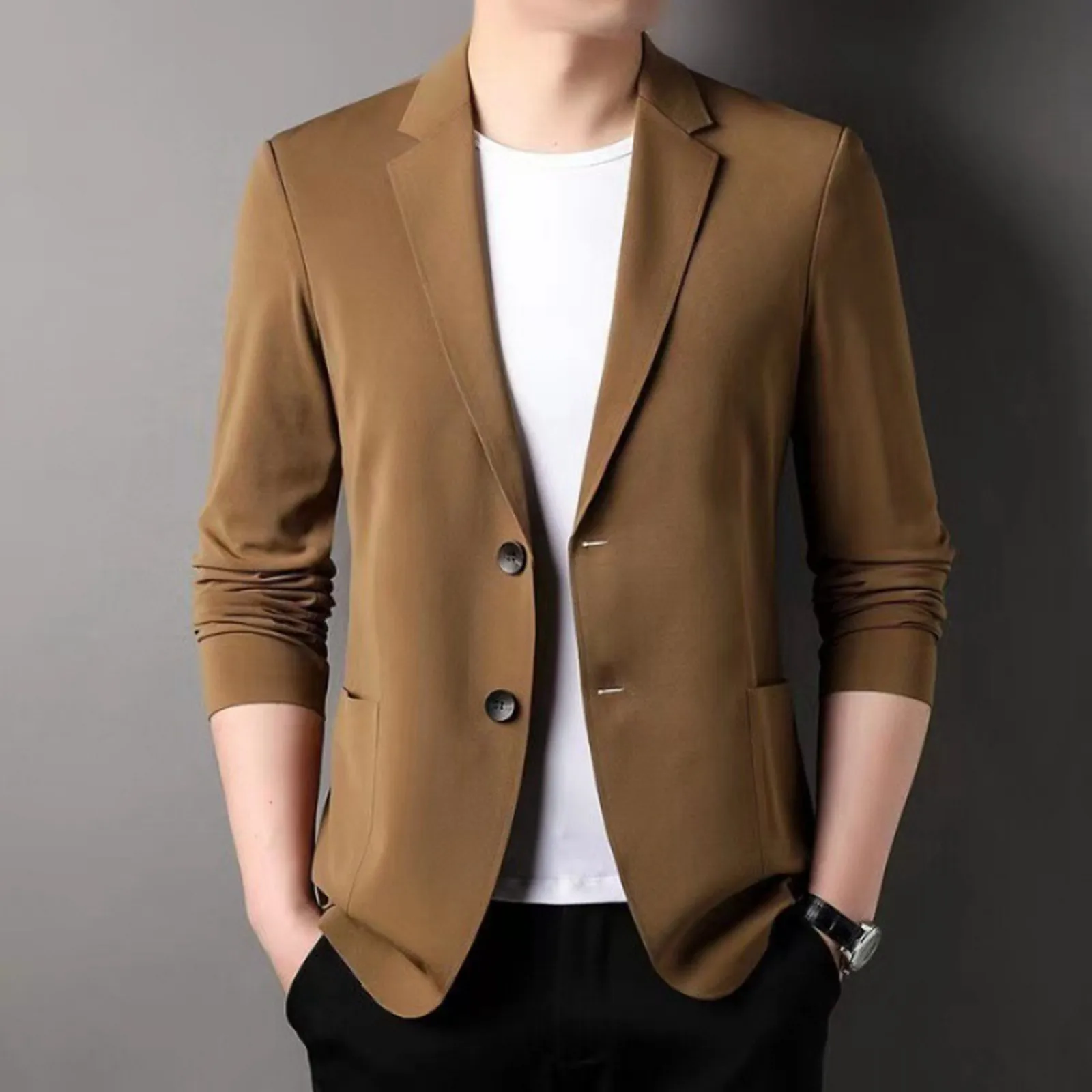 Men Suit Jacket Coat Handsome Soft Smooth Solid Color Turn-Down Collar Business Groom Coat Commuting Tuxedo Formal Blazer Spring