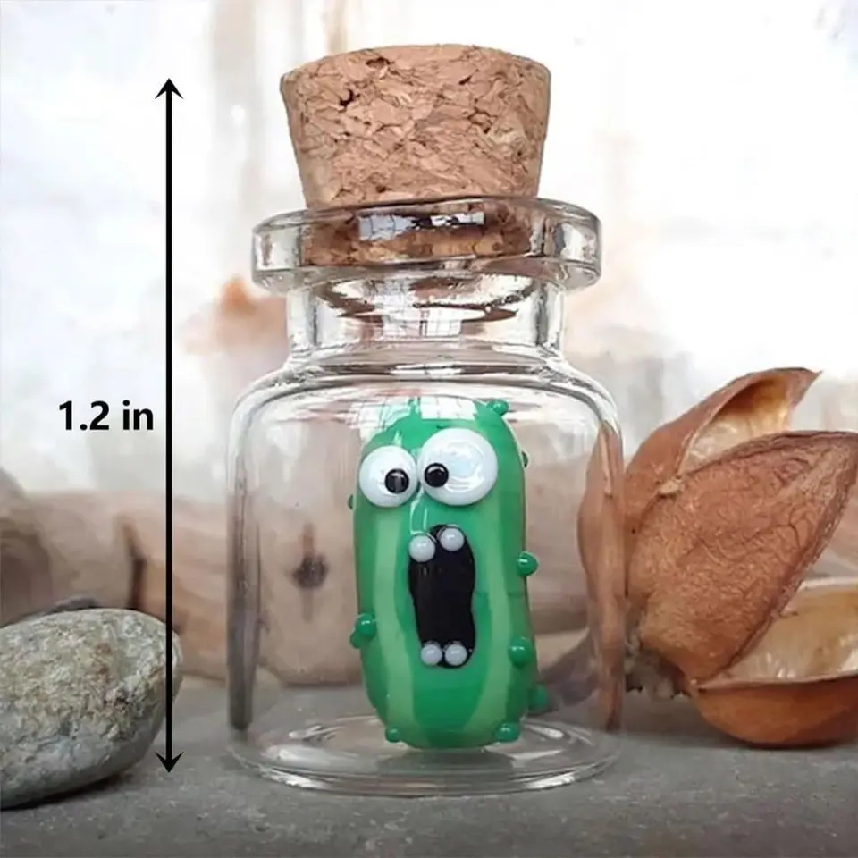 GudaAphrmix Grumpy Pickle In A Bottle Sculpture Cute Handcrafted Crafts Emotional Support Pickled Cucumber Ornament Funny Miniature Glass Screaming...