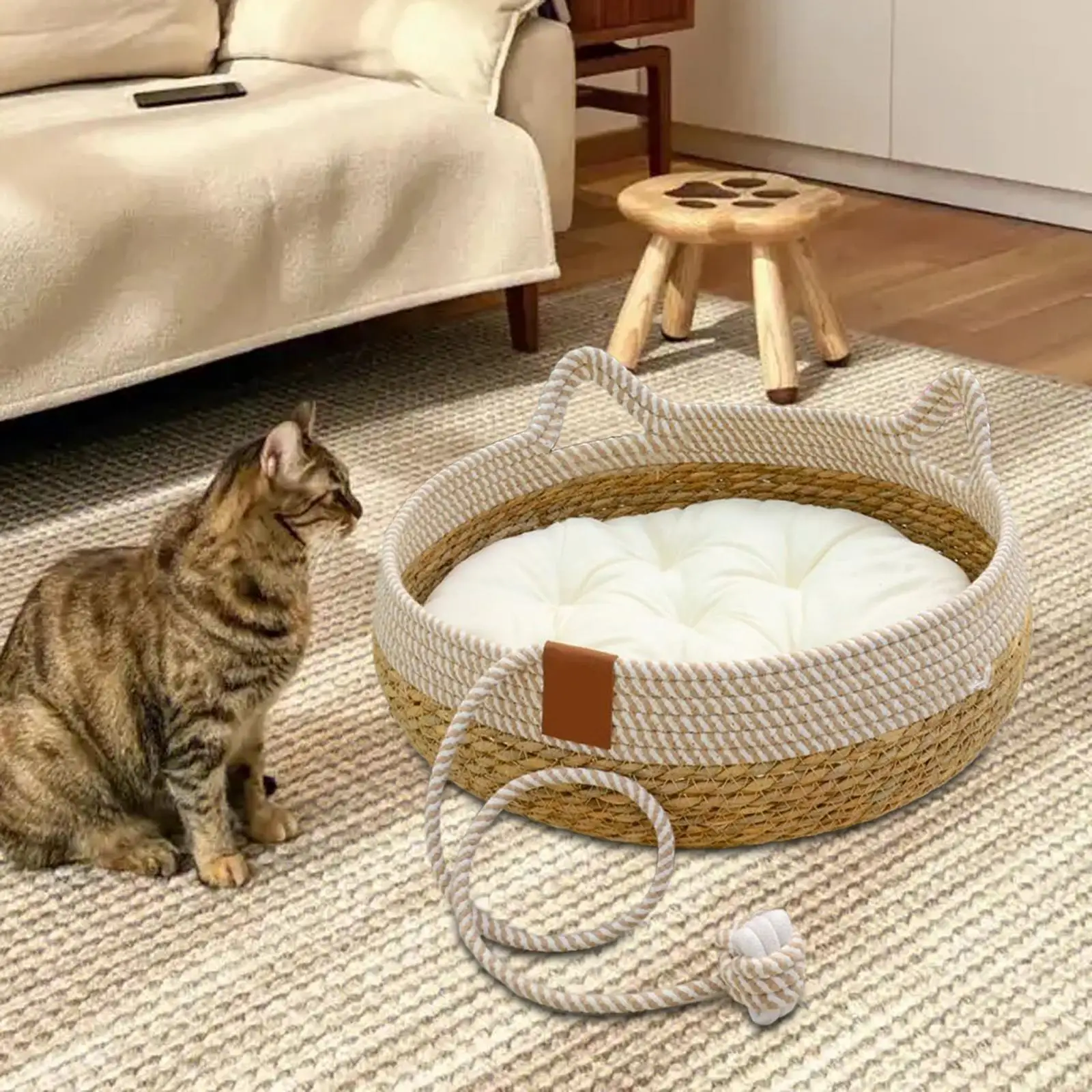 Cat Bed, Cat Scratch Pad Nest, Comfortable Woven with Removable Cushion Cat Cat Bed, Cat Scratch Pad Nest, Comfortable Woven with Removable Cushion Cat