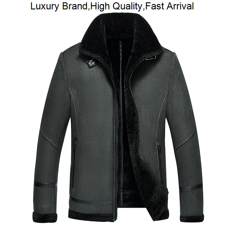 

High 2023 Quality Faux Sheepskin Biker Motorcycle Jacket Men Winter Leather Coat Fur Liner