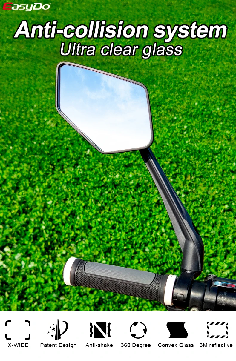 Description Picture 2 of itemEasydo Bicycle Rear View Mirror Wide-Range Adjustable Angles MTB Mirror Handlebar E Bike Reflector E-Scooter Mirrors