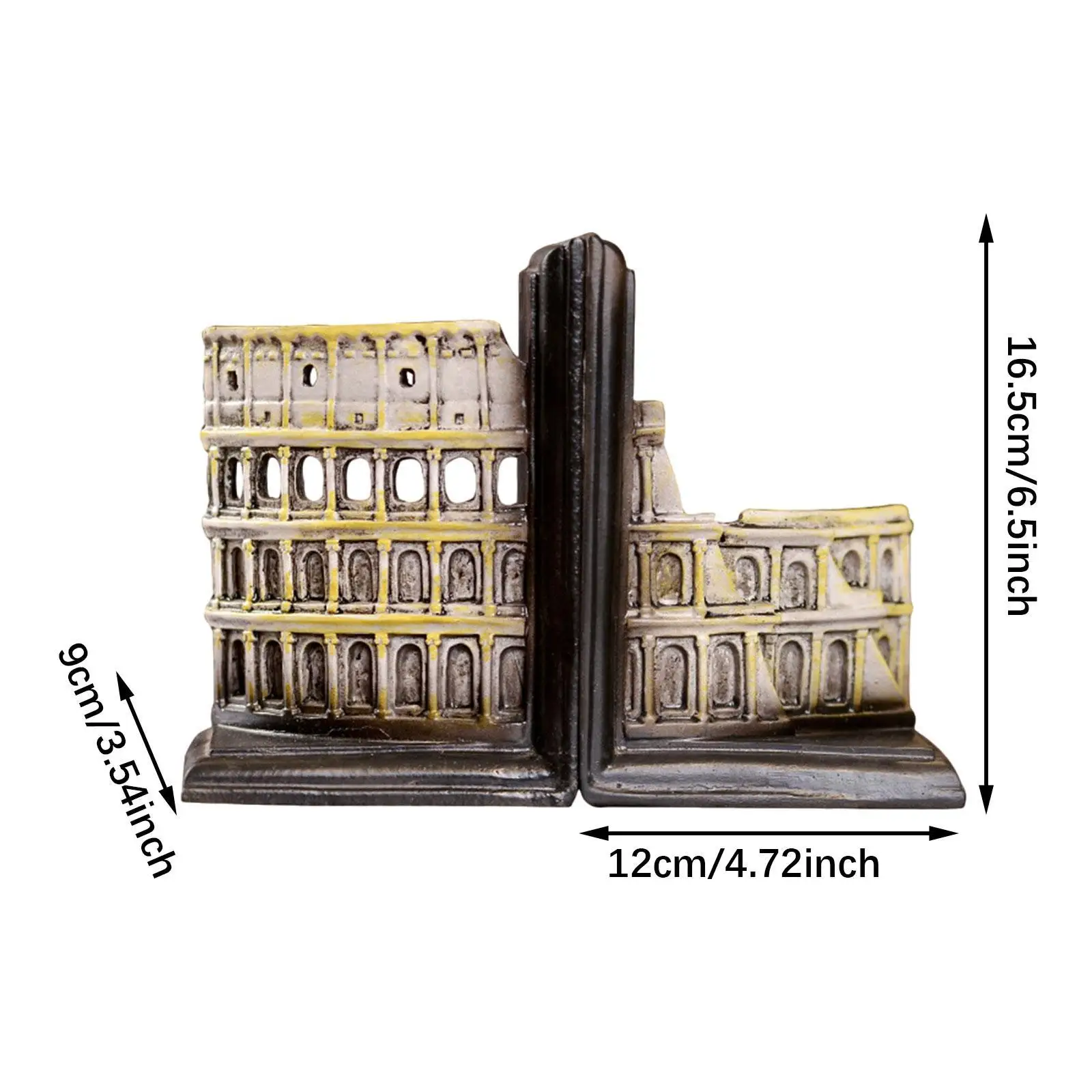 2x Decorative Bookends,Resin Book Ends Home Bookends of The Colosseum Book Stoppers for School Cookbooks Library Heavy Books