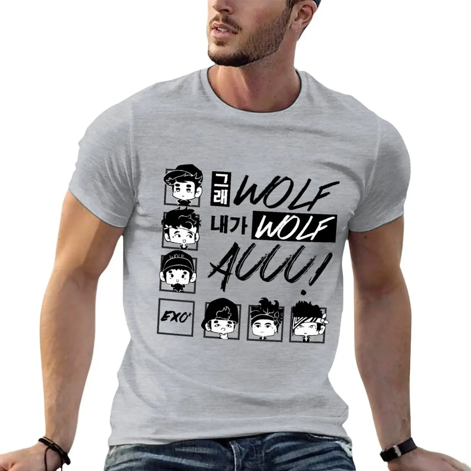 EXO (EXO-K) Wolf Chibi T-shirt tees oversized sweat shirts, men